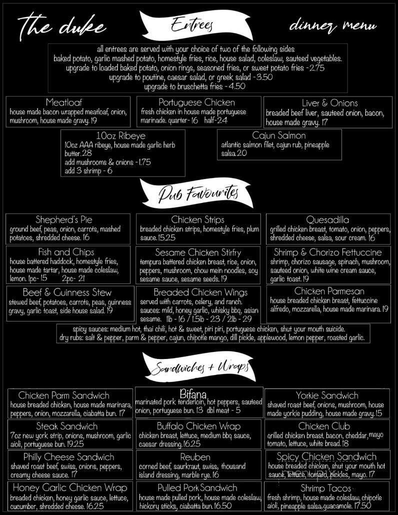The Duke on Sydenham - Strathroy, ON menu_pic