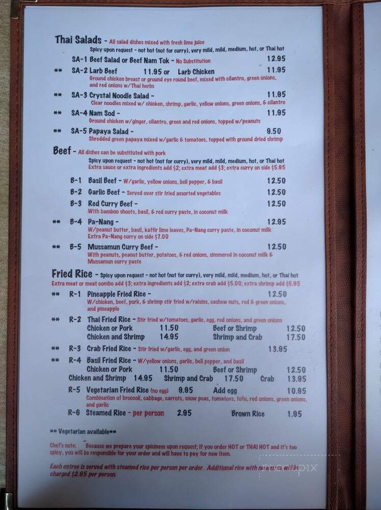 Thai Gourmet Restaurant - Houston, TX menu_pic