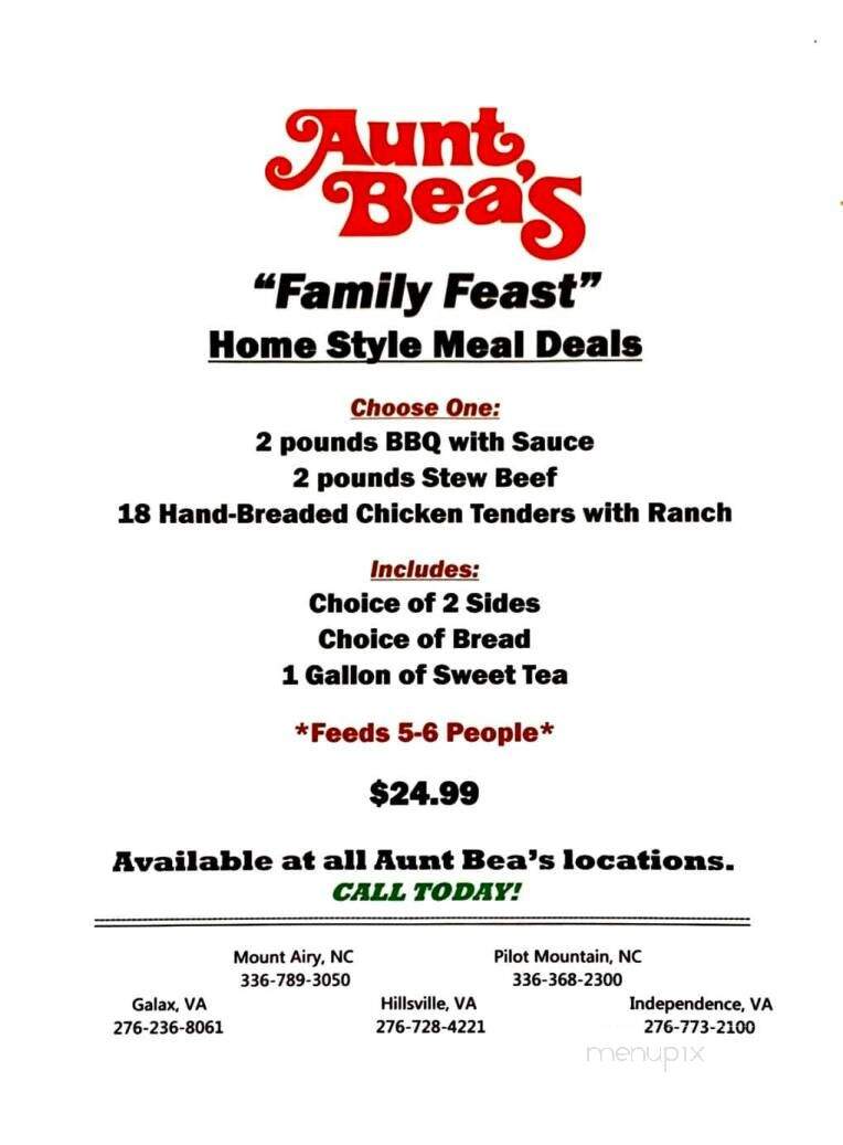 Aunt Bea's Barbeque - Mount Airy, NC menu_pic