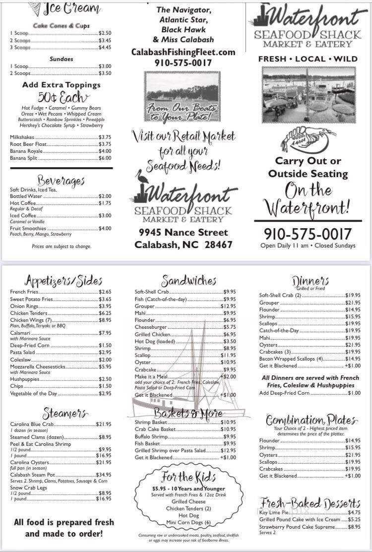 Waterfront Seafood Shack - Calabash, NC menu_pic