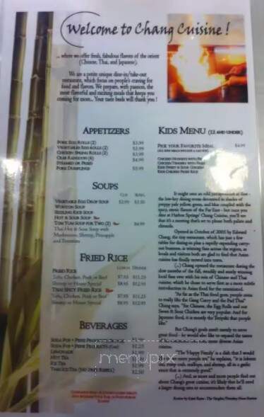 Chang Cuisine - Harbor Springs, MI menu_pic