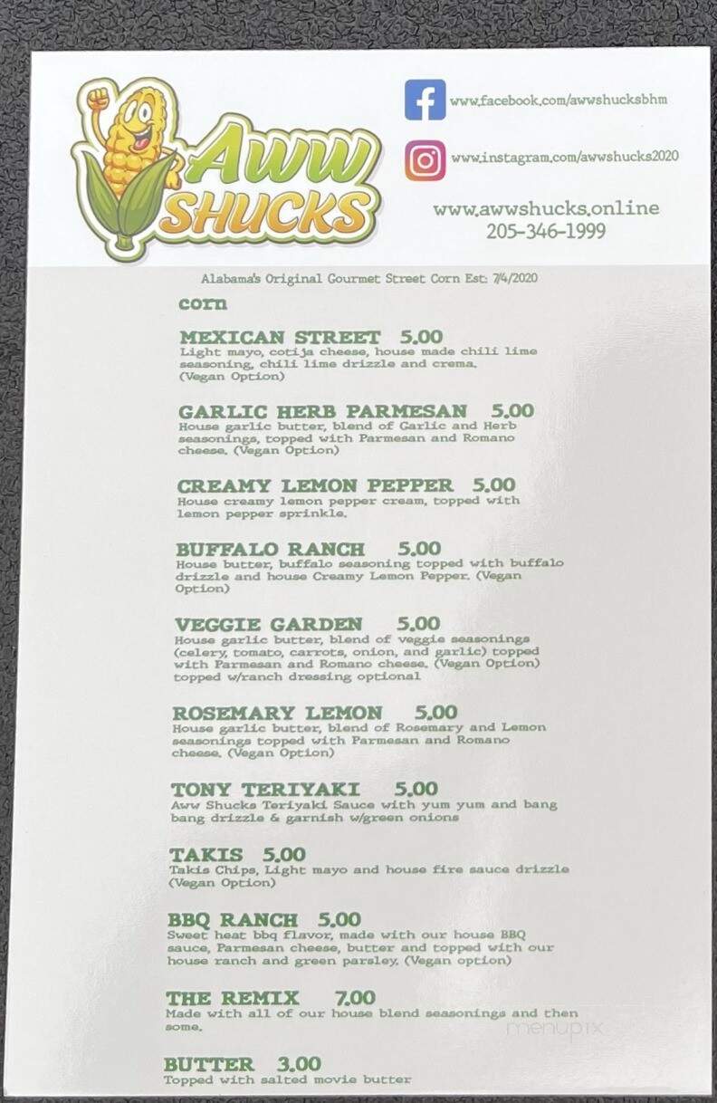 Aww Shucks - Birmingham, AL menu_pic