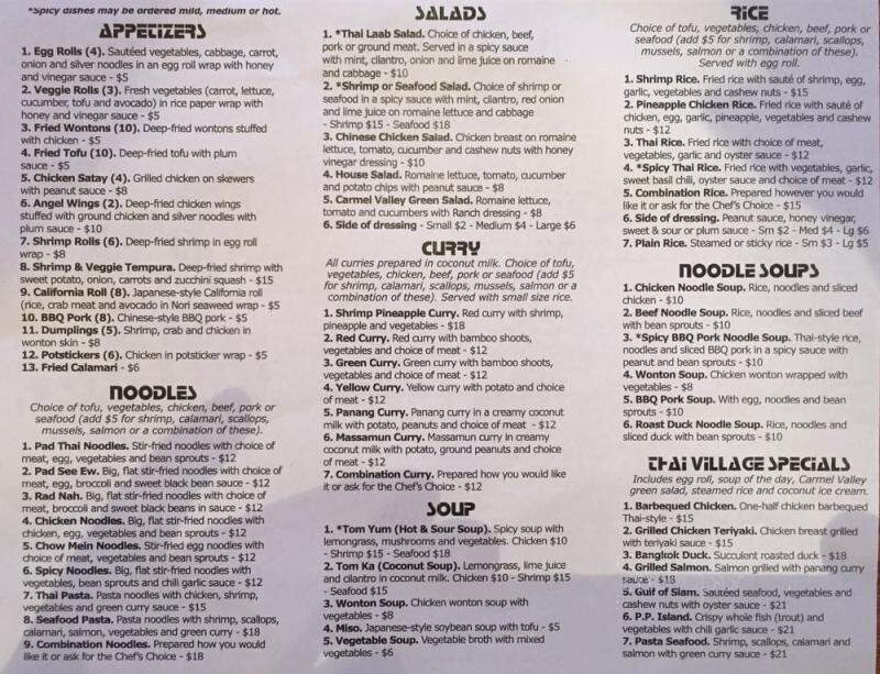 Thai Village - Carmel Valley, CA menu_pic
