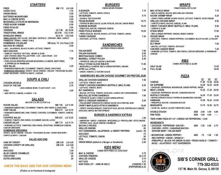 Sib's Corner Grill - Genoa, IL menu_pic