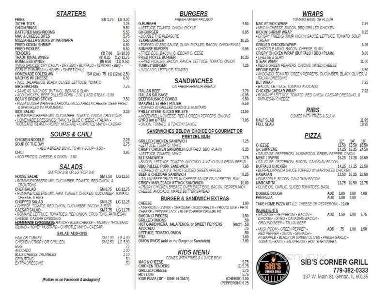 Sib's Corner Grill - Genoa, IL menu_pic