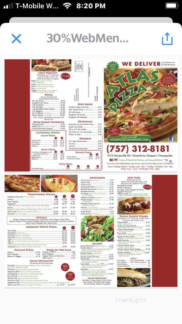 Atlas Pizza - Chesapeake, VA menu_pic