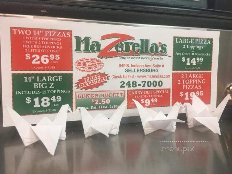 Mazerella's Upper Crust Pizza - Sellersburg, IN menu_pic