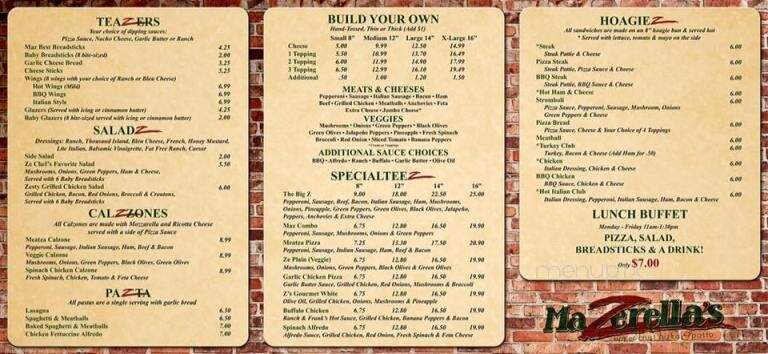 Mazerella's Upper Crust Pizza - Sellersburg, IN menu_pic