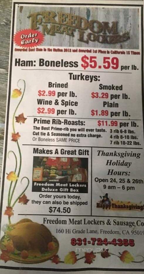Freedom Meat Lockers - Freedom, CA menu_pic