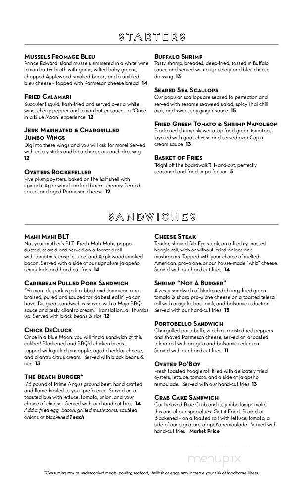 Blue Moon Beach Grill - Nags Head, NC menu_pic