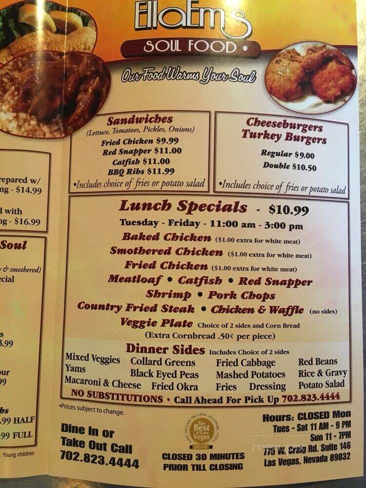 Ella Em's Soul Food - North Las Vegas, NV menu_pic