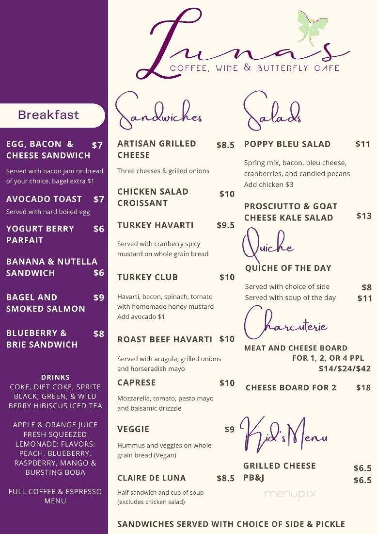 Luna's Coffee Wine and Butterfly Cafe - Nicholasville, KY menu_pic