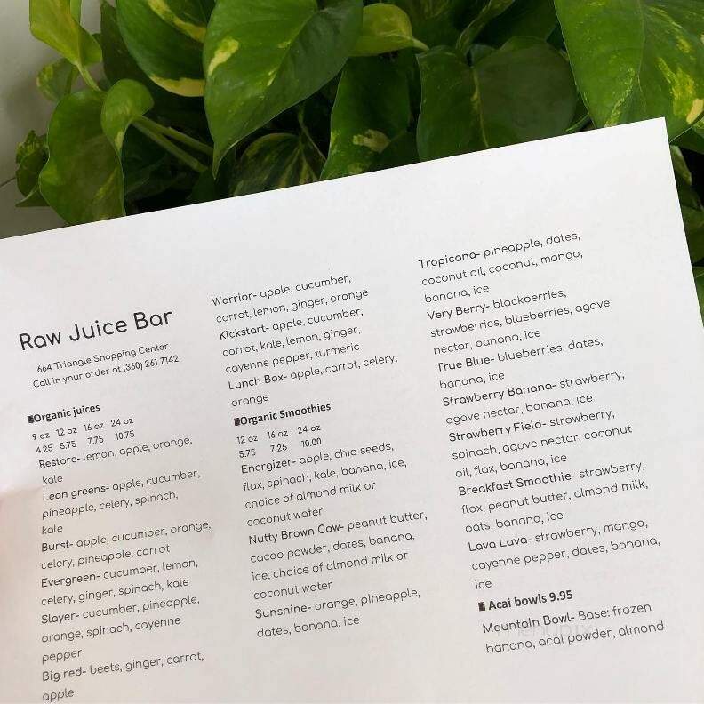 Raw Juice Bar - Longview, WA menu_pic