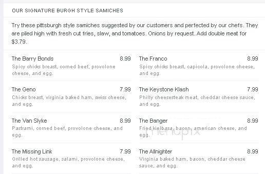 Steel City Samiches - Indiana, PA menu_pic
