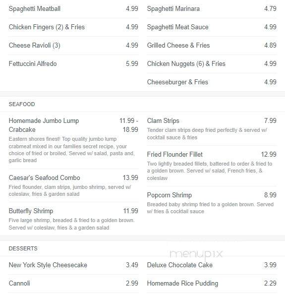 Caesar's Pizza Palace Restaurant - Princess Anne, MD menu_pic