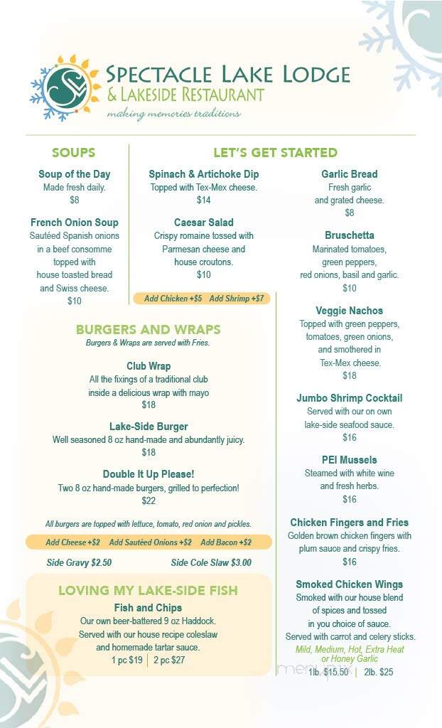 Spectacle Lake Lodge - Barry's Bay, ON menu_pic