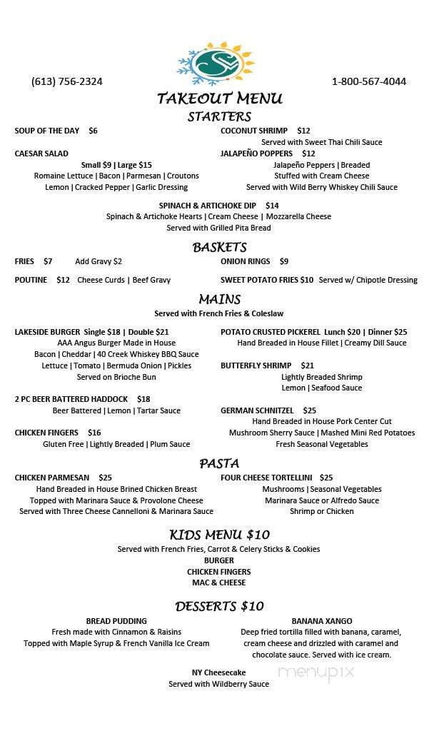 Spectacle Lake Lodge - Barry's Bay, ON menu_pic