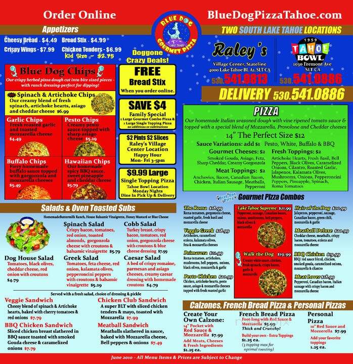 Blue Dog Pizza, Midtown - South Lake Tahoe, CA menu_pic