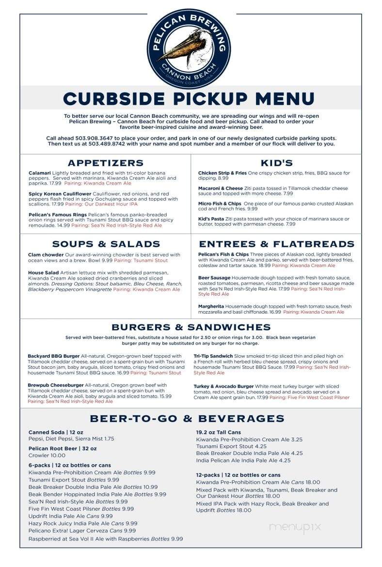 Pelican Brewing - Cannon Beach, OR menu_pic