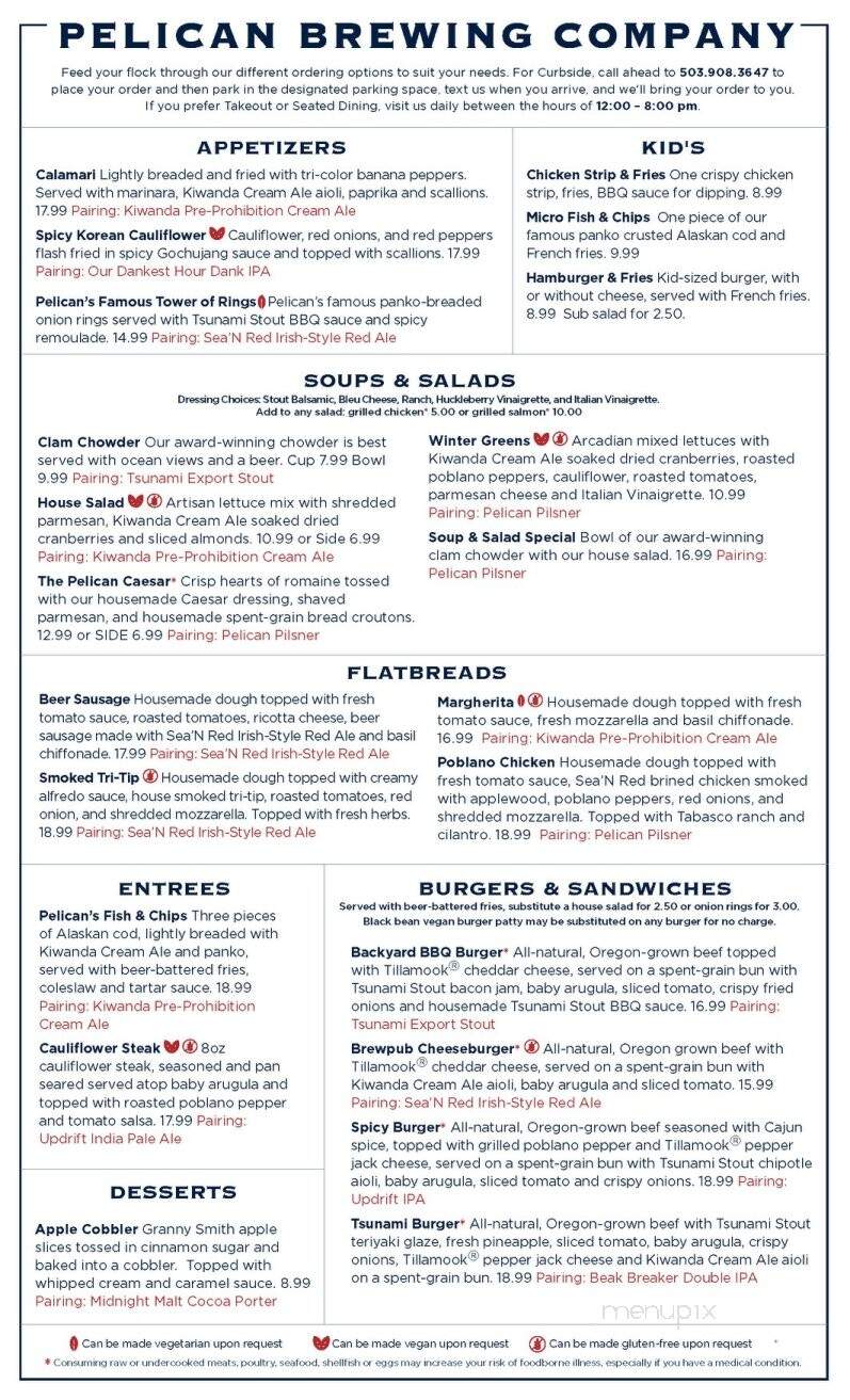 Pelican Brewing - Cannon Beach, OR menu_pic