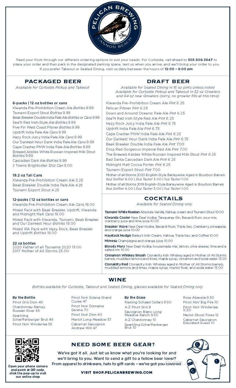 Pelican Brewing - Cannon Beach, OR menu_pic