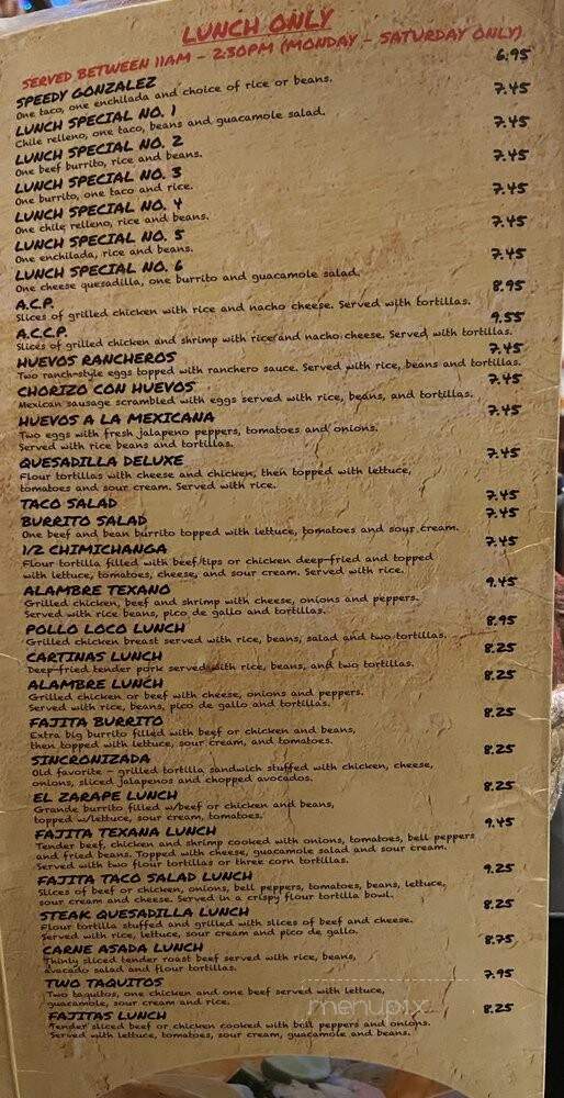 El Zarape Mexican Restaurant - Atlantic Beach, NC menu_pic