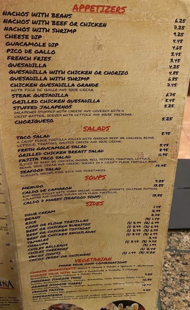 El Zarape Mexican Restaurant - Atlantic Beach, NC menu_pic