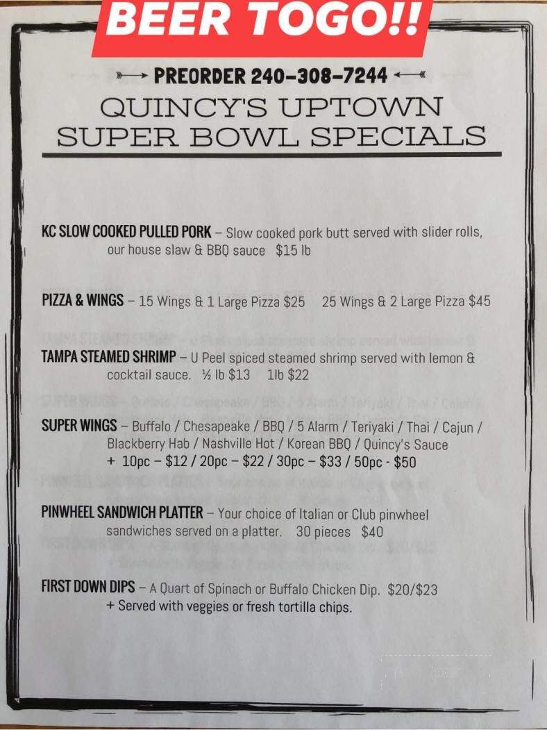 Quincy's Uptown Bar and Grill - Damascus, MD