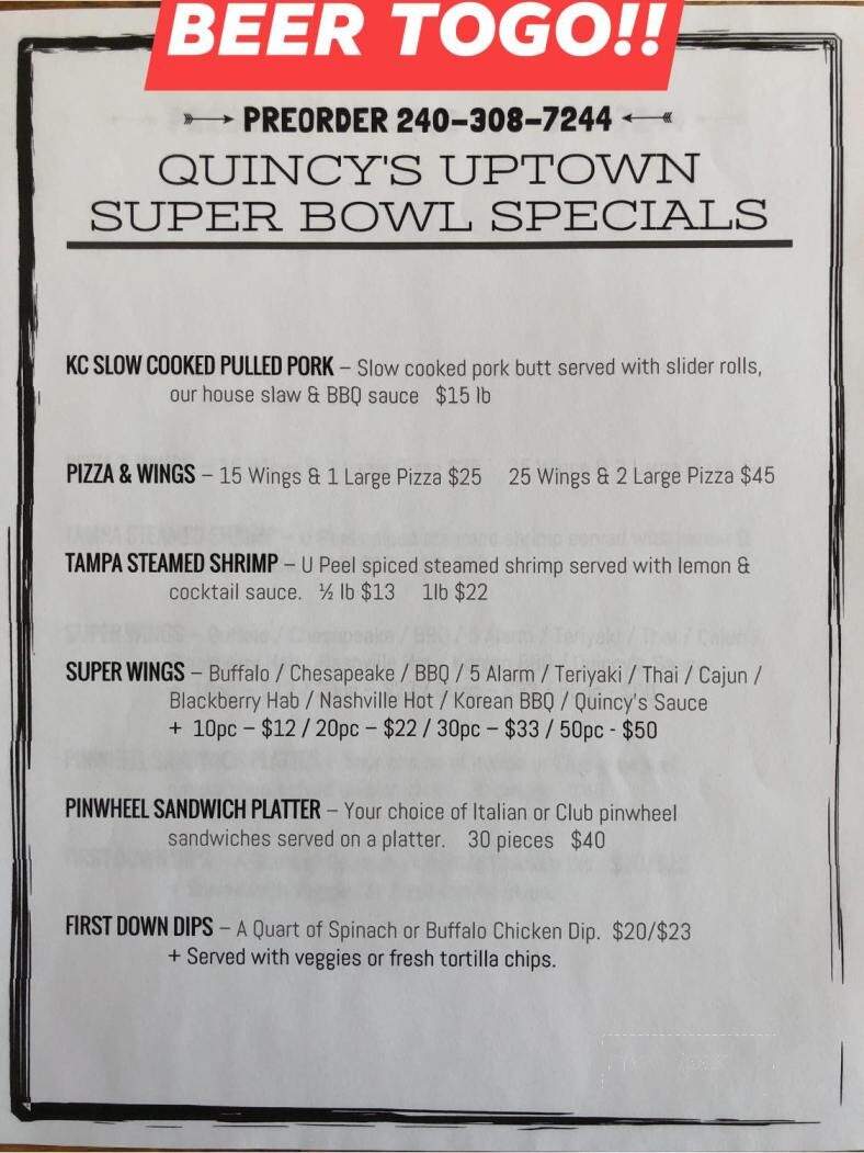 Quincy's Uptown Bar and Grill - Damascus, MD menu_pic
