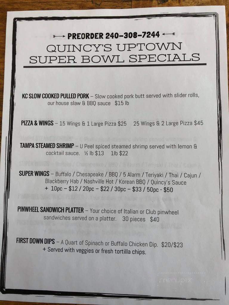 Quincy's Uptown Bar and Grill - Damascus, MD menu_pic
