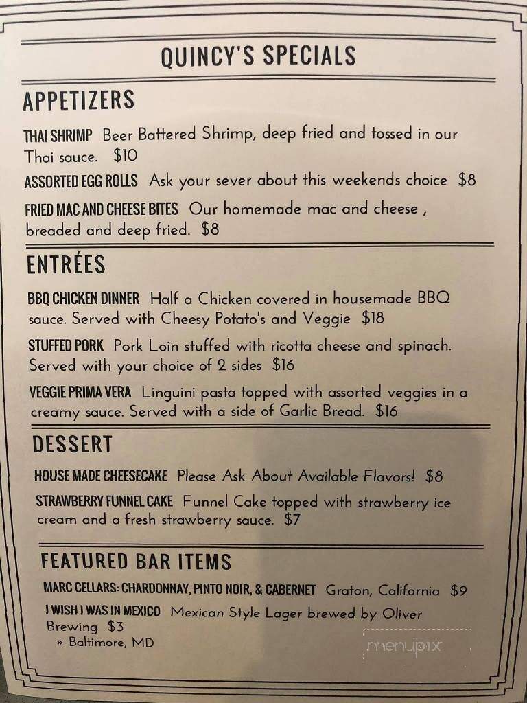 Quincy's Uptown Bar and Grill - Damascus, MD menu_pic