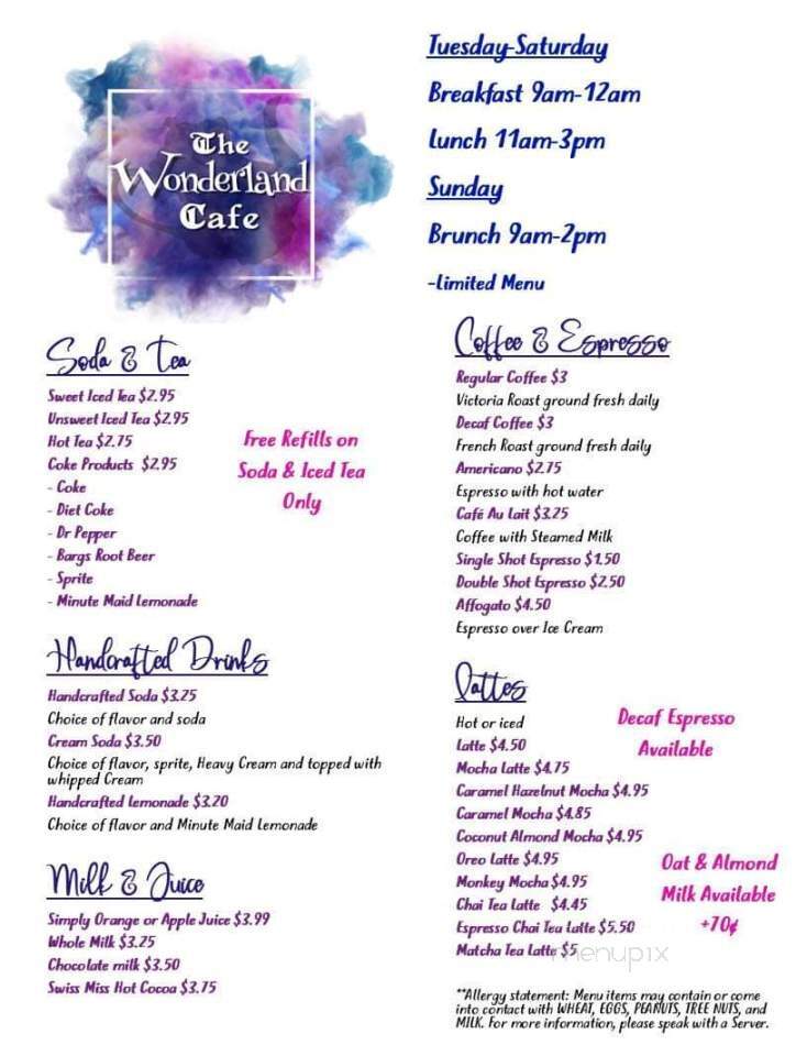 The Wonderland Cafe - Clarksville, TN menu_pic