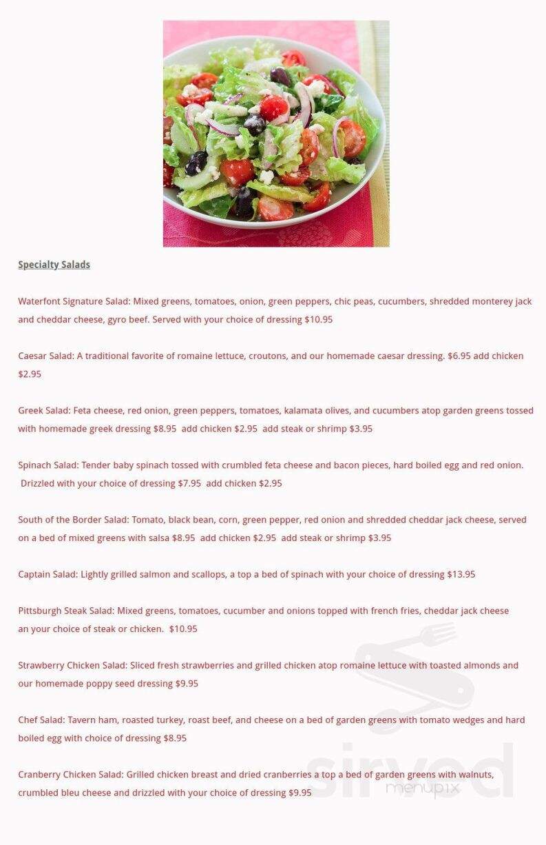 The Waterfront Bar & Grill - Marysville, PA menu_pic