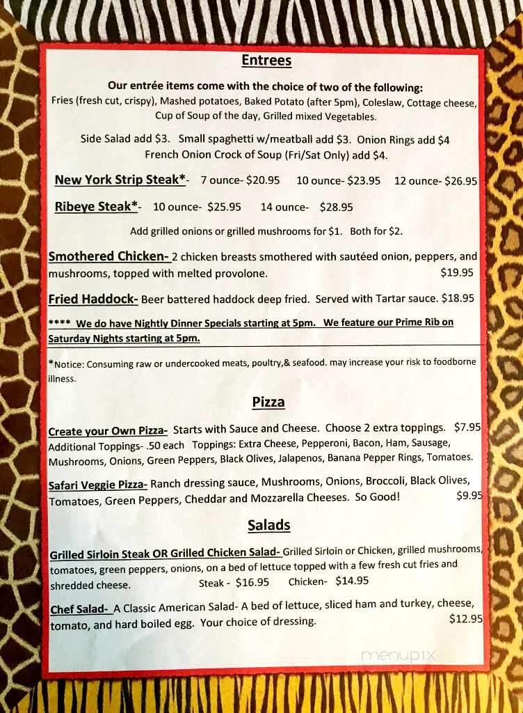 Safari Bar - Meadville, PA menu_pic