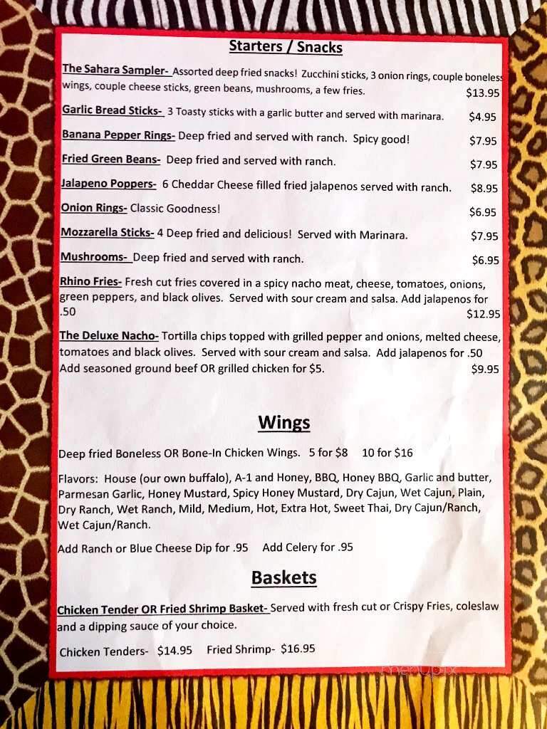 Safari Bar - Meadville, PA menu_pic