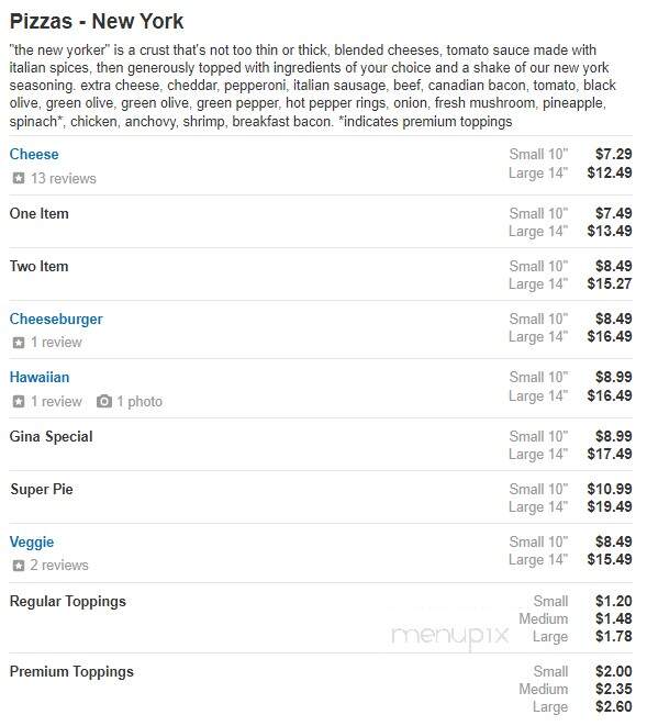 Gina Maria's Pizza - Eden Prairie, MN menu_pic