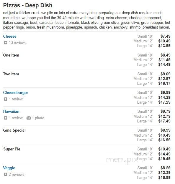 Gina Maria's Pizza - Eden Prairie, MN menu_pic