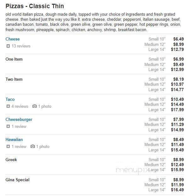 Gina Maria's Pizza - Eden Prairie, MN menu_pic