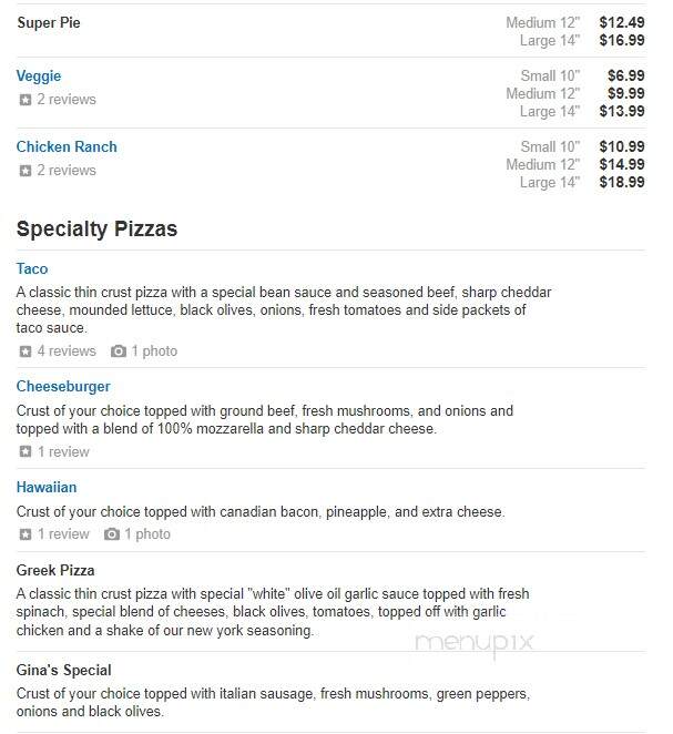 Gina Maria's Pizza - Eden Prairie, MN menu_pic