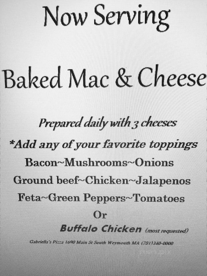 Gabriella's Pizza - South Weymouth, MA menu_pic