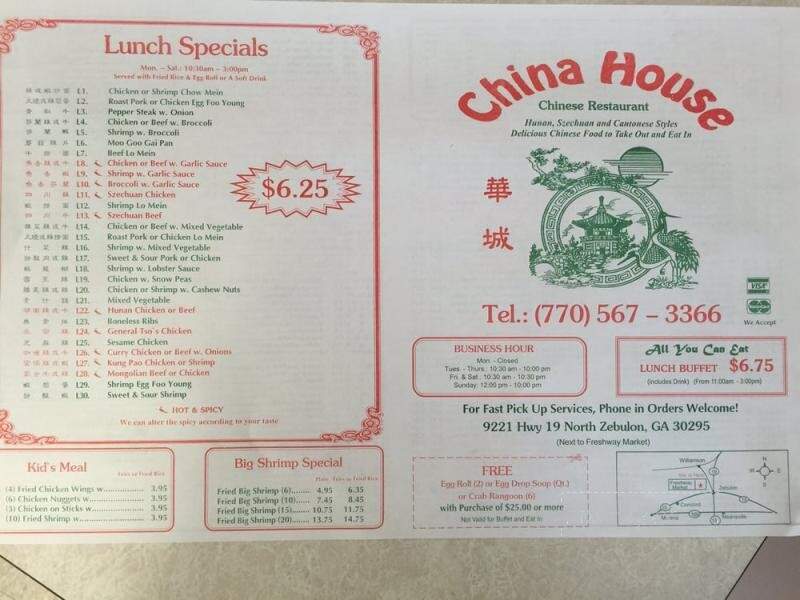 China House - Zebulon, GA menu_pic