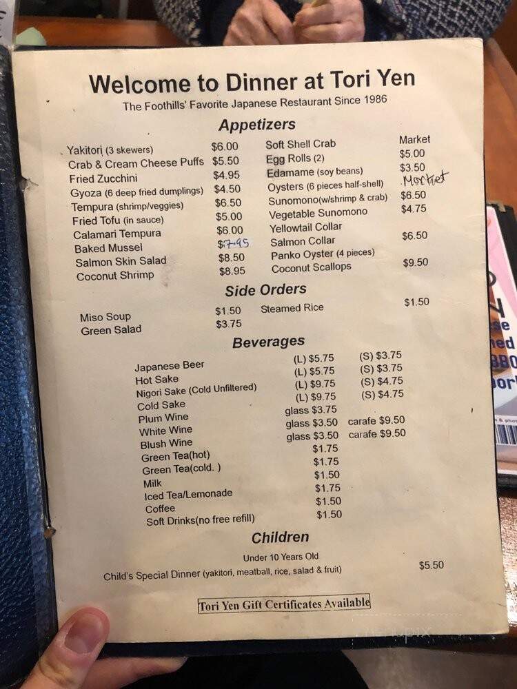 Tori Yen Restaurant - Tujunga, CA menu_pic