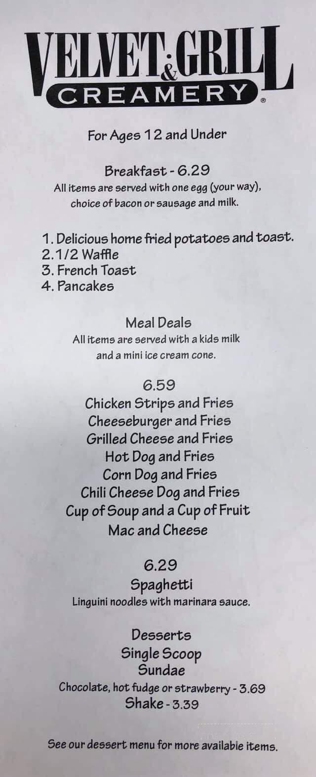 Velvet Grill & Creamery - Galt, CA menu_pic