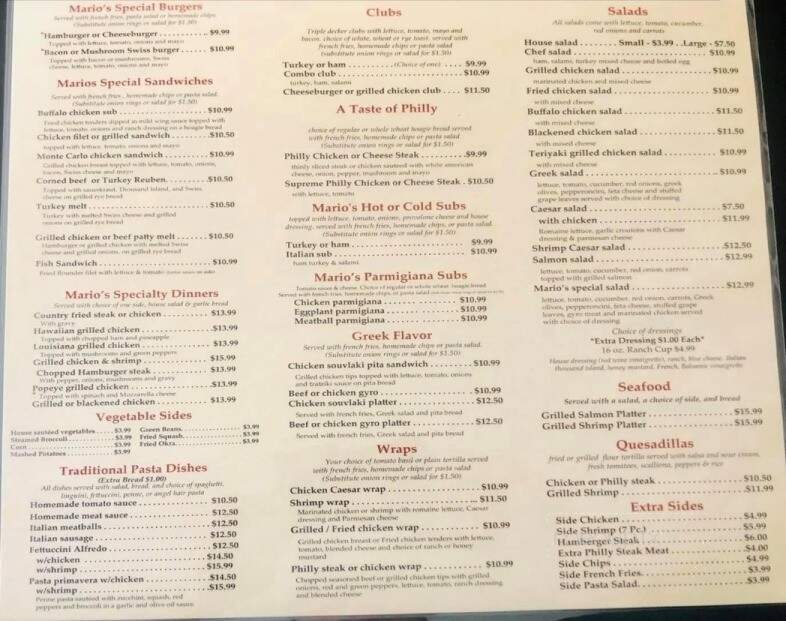 Mario's Family Restaurant - Cleveland, NC menu_pic