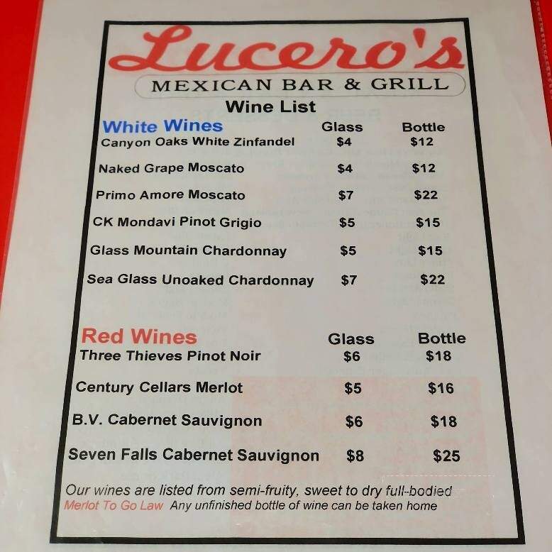 Lucero's Mexican Bar & Grill - Brooklyn, MI menu_pic