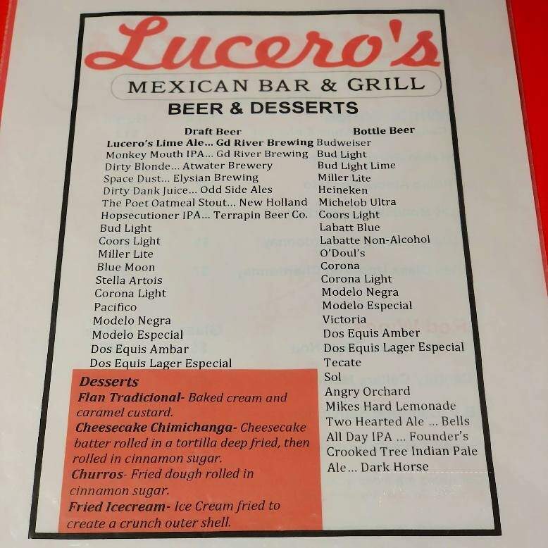 Lucero's Mexican Bar & Grill - Brooklyn, MI menu_pic