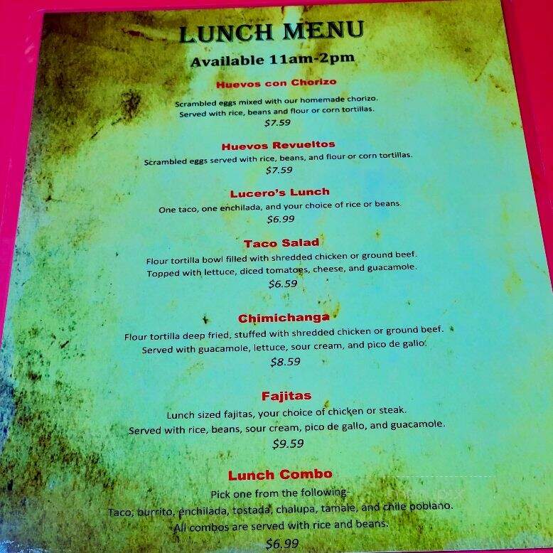 Lucero's Mexican Bar & Grill - Brooklyn, MI menu_pic