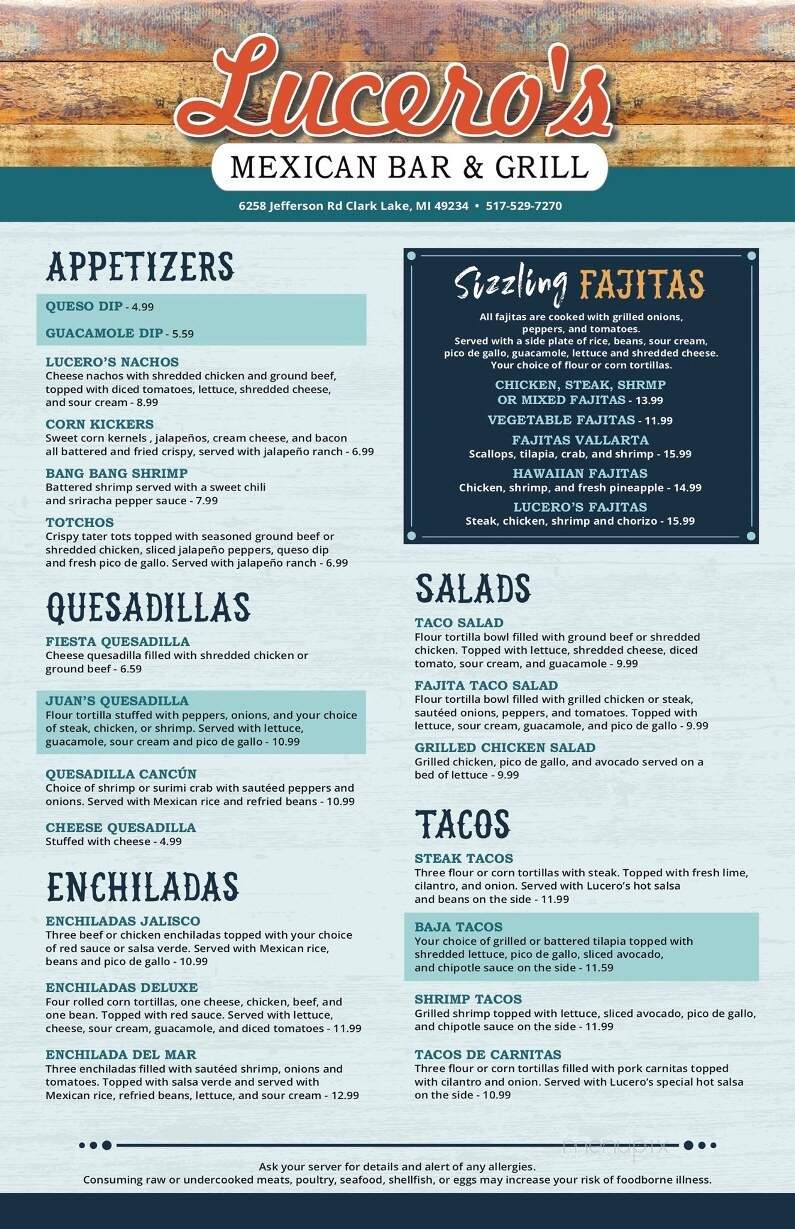 Lucero's Mexican Bar & Grill - Brooklyn, MI menu_pic