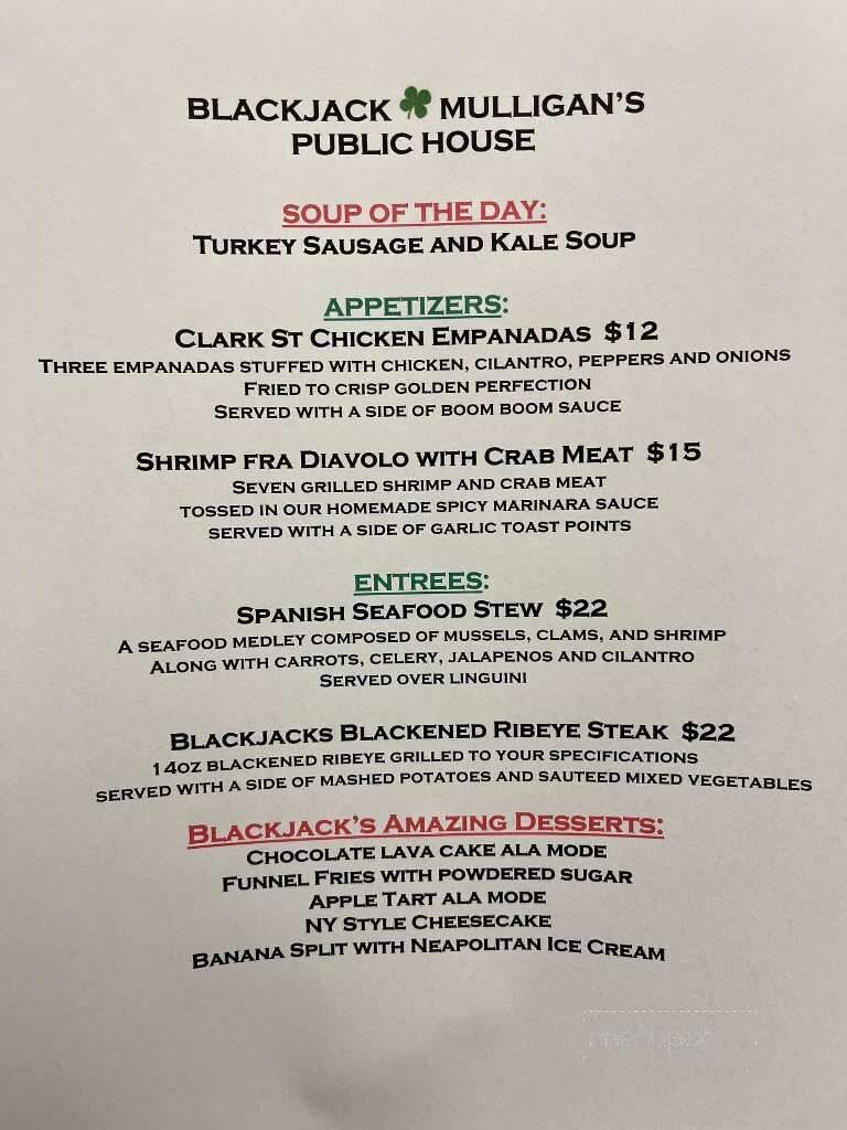 Blackjack Mulligan's Public House - Garfield, NJ menu_pic