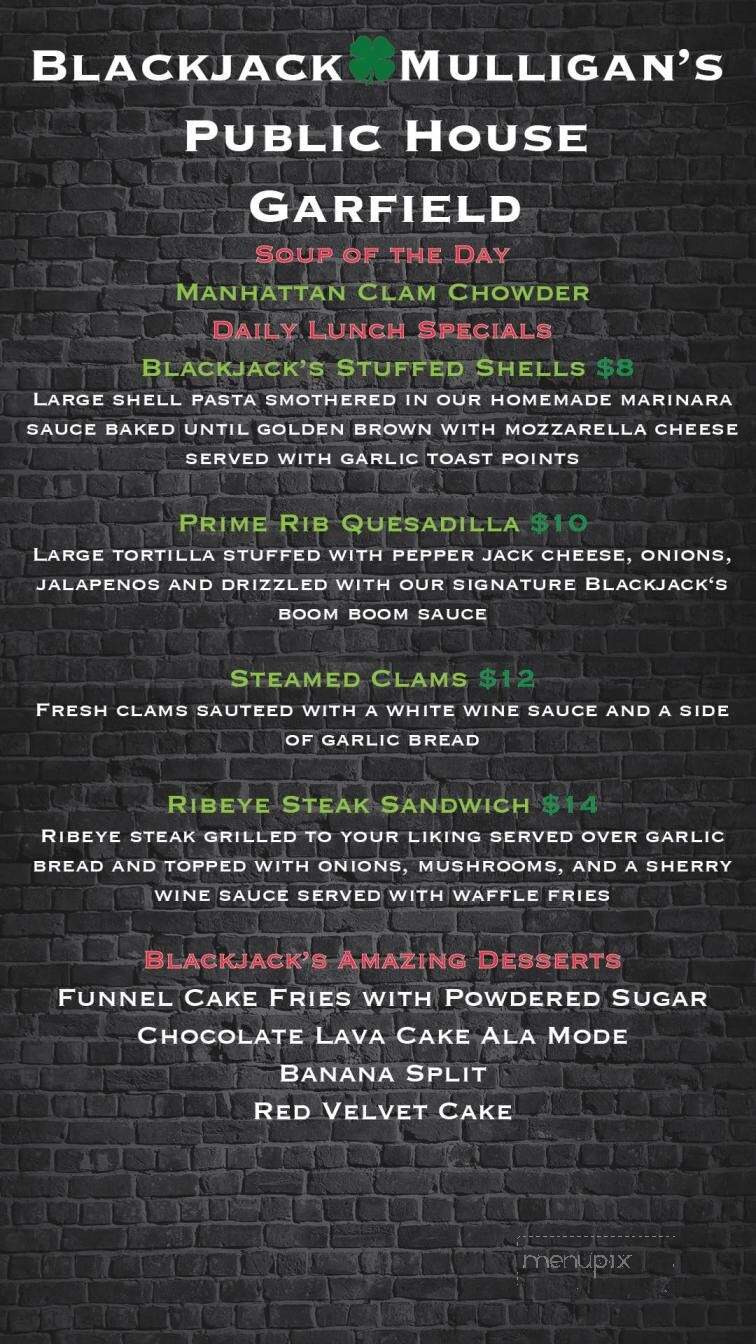 Blackjack Mulligan's Public House - Garfield, NJ menu_pic